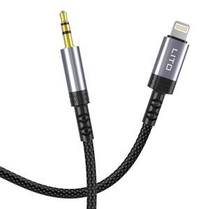 Lito – audio adaptér Lightning na jack 3,5 mm, Hi-Fi, pozlátené kontakty 24K, nylonový oplet, 1 m – čierny KF2336999