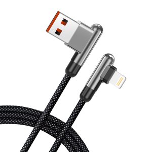Lito – dátový kábel USB na Lightning, rýchle nabíjanie 60 W, nylonový oplet, pravouhlý konektor, 1 m – čierny KF2338094