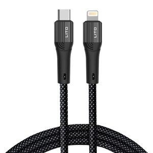 Lito – dátový kábel Type-C na Lightning, rýchle nabíjanie 60 W, 480 Mbps, nylon, 1 m – čierny KF2338096