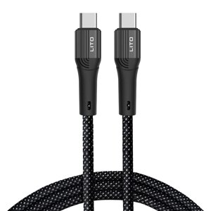 Lito – dátový kábel Type-C na Type-C, rýchle nabíjanie 60 W, 480 Mbps, nylon, 1 m – čierny KF2338097