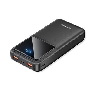 Vention – powerbanka, USB-C, 2× USB, Micro USB, digitálny LED displej, rýchlonabíjanie PD 22,5 W, 20000 mAh – čierna KF2339749