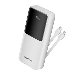 Vention FHPW0 powerbanka – USB-C, 2× USB, microUSB, obojstranné rýchlonabíjanie, integrované káble, 22.5W, 20000mAh – biela KF2339820