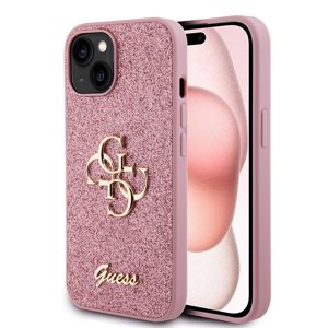 Guess – Glitter Script Big 4G – ochranný obal – iPhone 15 – ružový KF2339849