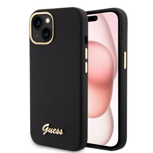 Guess Silikónový Nápis Metal Logo & Rám (GUHCP15SSMBSLK) puzdro pre - iPhone 15 - Čierna KF2339855