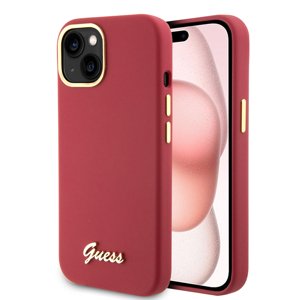 Guess Silikónový Nápis Metal Logo & Rám (GUHCP15SSMBSLM) puzdro pre - iPhone 15 - Červená KF2339856