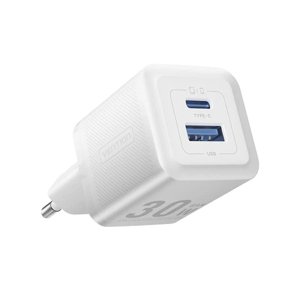 Vention FEQW0-EU sieťová nabíjačka – USB-C + USB, PD30W, GaN, dvojité rýchlonabíjanie, nízka teplota – biela KF2340243