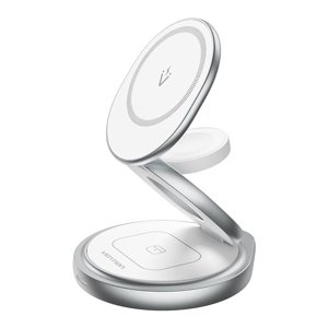 Vention FGEI0 bezdrôtová nabíjačka – 15W, 3v1, magnetický stojan, MagSafe, 360° otočný, skladací – strieborná KF2340345