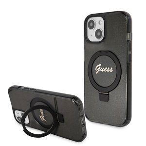 Guess Ring Stand Script Glitter MagSafe (GUHMP15SHRSGSK) puzdro pre - iPhone 15 - Čierna KF2340356