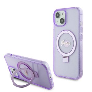 Guess Ring Stand Script Glitter MagSafe (GUHMP15SHRSGSU) puzdro pre - iPhone 15 - Fialová KF2340357