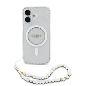 Guess IML trblietavý kryt s perlovou šnúrkou a MagSafe na iPhone 16 (GUHMP16SHGCRELST) - priehľadný KF2340593