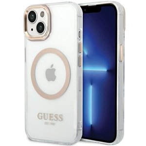 Guess kovový kryt s obrysom a MagSafe na iPhone 15 Plus (GUHMP15MHTRMD) - zlatý KF2340689