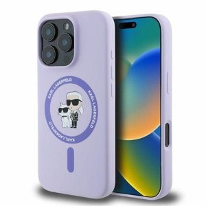 Karl Lagerfeld silikónový obal s prstencovým stojanom MagSafe (KLHMP16LSCMKCRHU) - iPhone 16 Pro - Fialová Karl & Choupette KF2340838
