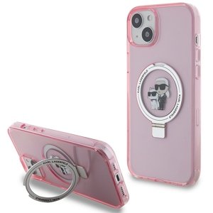Karl Lagerfeld tvrdý obal s prstencovým stojanom MagSafe (KLHMP15SHMRSKCP) - iPhone 15 - Ružový Karl & Choupette KF2340906