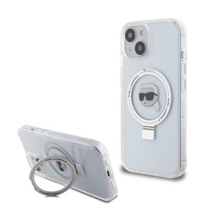 Karl Lagerfeld tvrdý obal s prstencovým stojanom MagSafe (KLHMP15SHMRSKHH) - iPhone 15 - Biela hlava Karla KF2340907