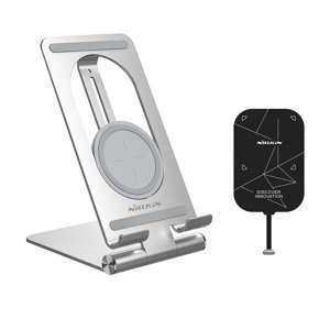 Nillkin Magic Tags Plus bezdrôtová nabíjačka + prijímač – Qi 15W, USB-C, krátka verzia – strieborná KF2341119