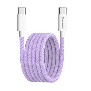 Techsuit - Dátový kábel pre Apple, Android a USB-C, superrýchle nabíjanie PD60W, flexibilný, odolný, 1 m - fialový KF2342057