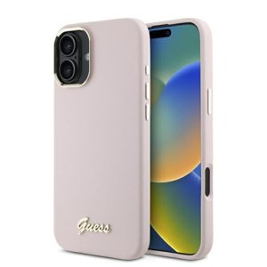 Guess Silikónový Nápis Metal Logo & Rám (GUHCP16SSMBSLP) puzdro pre - iPhone 16 - Ružová KF2342152