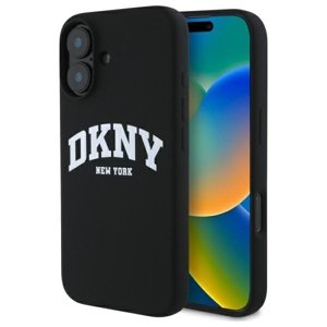 DKNY pevný silikónový kryt na iPhone 16 s bielym potlačeným logom a MagSafe (DKHMP16SSNYACH) - čierny KF2342514
