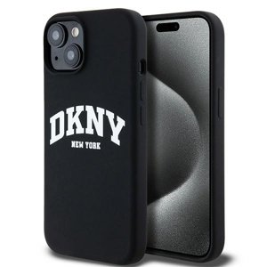 DKNY pevný silikónový kryt na iPhone 15 s bielym potlačeným logom a MagSafe (DKHMP15SSNYACH) - čierny KF2342523