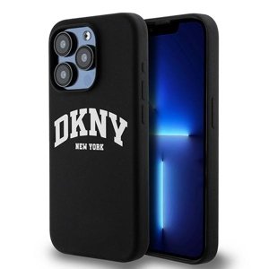 DKNY pevný silikónový kryt na iPhone 15 Pro s bielym potlačeným logom a MagSafe (DKHMP15LSNYACH) - čierny KF2342524