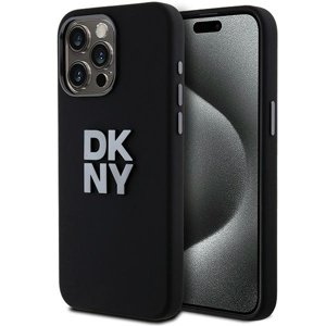 DKNY pevný silikónový kryt na iPhone 15 Pro Max s kovovým logom (DKHCP15XSMCBSK) - čierny KF2342526