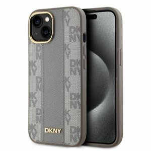 DKNY kožený obal Šachovnicový mono vzor MagSafe (DKHMP15SPCPVSLE) - iPhone 15 - Béžový KF2342527