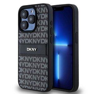 DKNY kožený kryt na iPhone 15 Pro Max s monovzorom, pruhom a kovovým logom (DKHCP15XPRTHSLK) - čierny KF2342534