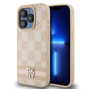 DKNY kožený obal Šachovnicový mono vzor a potlačené pruhy (DKHCP15XPCPTSSP) - iPhone 15 Pro Max - Ružový KF2342535