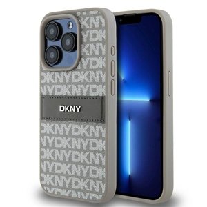 DKNY Kožený kryt s monovzorom, pruhom a kovovým logom pre iPhone 15 Pro Max – béžový KF2342536