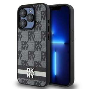DKNY kožený obal Šachovnicový mono vzor a potlačené pruhy (DKHCP15XPCPTSSK) - iPhone 15 Pro Max - Čierny KF2342537