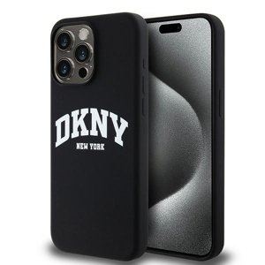 DKNY pevný silikónový kryt na iPhone 15 Pro Max s bielym potlačeným logom a MagSafe (DKHMP15XSNYACH) - čierny KF2342541
