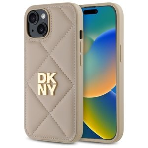 DKNY kožený prešívaný kryt na iPhone 15 s naskladaným logom (DKHCP15SPQDSLE) - béžový KF2342544