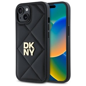 DKNY kožený prešívaný kryt na iPhone 15 s naskladaným logom (DKHCP15SPQDSLK) - čierny KF2342545