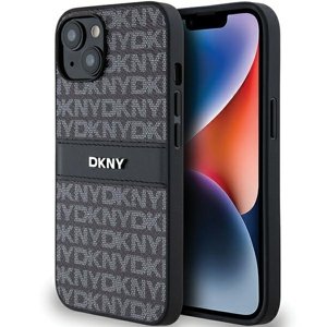DKNY kožený kryt na iPhone 15 s monovzorom, pruhom a kovovým logom (DKHCP14SPRTHSLK) - čierny KF2342555