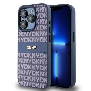 DKNY kožený kryt na iPhone 15 Pro s monovzorom, pruhom a kovovým logom (DKHCP15LPRTHSLB) - modrý KF2342557