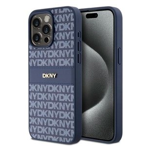 DKNY kožený kryt na iPhone 15 Pro Max s monovzorom, pruhom a kovovým logom (DKHCP15XPRTHSLB) - modrý KF2342558