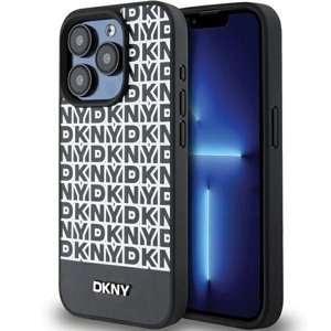 DKNY kožený kryt na iPhone 15 Pro s potlačeným vzorom a kovovým logom a MagSafe (DKHMP15LPSOSPK) - čierny KF2342559