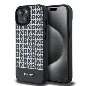 DKNY kožený kryt na iPhone 15 s potlačeným vzorom a kovovým logom a MagSafe (DKHMP15SPSOSPK) - čierny KF2342561