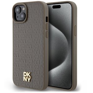 DKNY kožený kryt na iPhone 15 Plus s koženým vzorom a kovovým logom a MagSafe (DKHMP15MPSHRPSW) - hnedý KF2342569