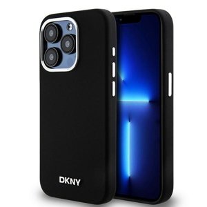 DKNY pevný silikónový kryt na iPhone 15 Pro s malým kovovým logom a MagSafe (DKHMP15LSMCHLK) - čierny KF2342591