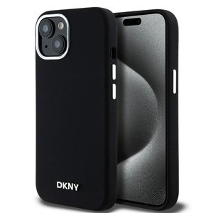 DKNY pevný silikónový kryt na iPhone 15 Plus s malým kovovým logom a MagSafe (DKHMP15MSMCHLK) - čierny KF2342593