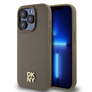 DKNY kožený kryt na iPhone 15 Pro Max s koženým vzorom a kovovým logom a MagSafe (DKHMP15XPSHRPSW) - hnedý KF2342616