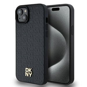 DKNY kožený kryt na iPhone 15 Plus s monogramovým vzorom a kovovým logom a MagSafe (DKHMP15MPSHRPSK) - čierny KF2342618