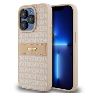 DKNY kožený kryt na iPhone 15 Pro s monovzorom, pruhom a kovovým logom (DKHCP15LPRTHSLP) - ružový KF2342621