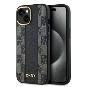DKNY kožený pevný kryt na iPhone 15 Plus so šachovnicovým monovzorom a MagSafe (DKHMP15MPCPVSLK) - čierny KF2342628