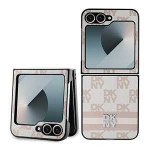 DKNY kožený obal Šachovnicový vzor s potlačenými pruhmi (DKHCZF6PCPTSSP) - Samsung Galaxy Z Flip6 - Ružový KF2342652