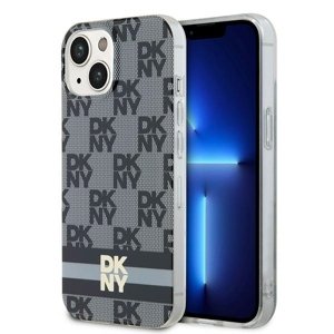 DKNY pevný kryt na iPhone 15 Plus s šachovnicovým monovzorom a potlačenými pruhmi a MagSafe (DKHMP15MHCPTSK) - čierny KF2342681