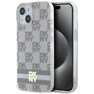 DKNY pevný kryt na iPhone 15 Plus s šachovnicovým monovzorom a potlačenými pruhmi a MagSafe (DKHMP15MHCPTSE) - béžový KF2342682