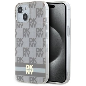 DKNY pevný kryt na iPhone 15 s šachovnicovým monovzorom a potlačenými pruhmi a MagSafe (DKHMP15SHCPTSE) - béžový KF2342684