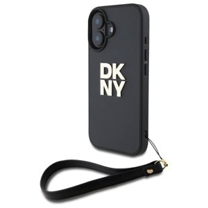 DKNY pevný kryt na iPhone 16 s remienkom na zápästie a logom (DKHCP16SPBSWSK) - čierny KF2342697